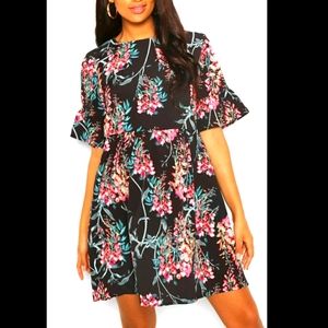 MATERNITY SATIN FLORAL PRINT SMOCK DRESS